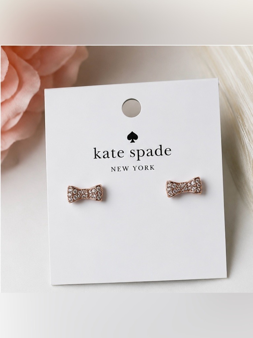 Kate Spade Rose Gold Crystal Bow Stud Earrings NWT